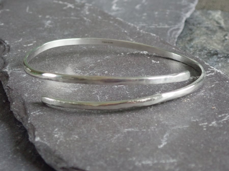 Narrow Textured Bangle, Sterling Silver