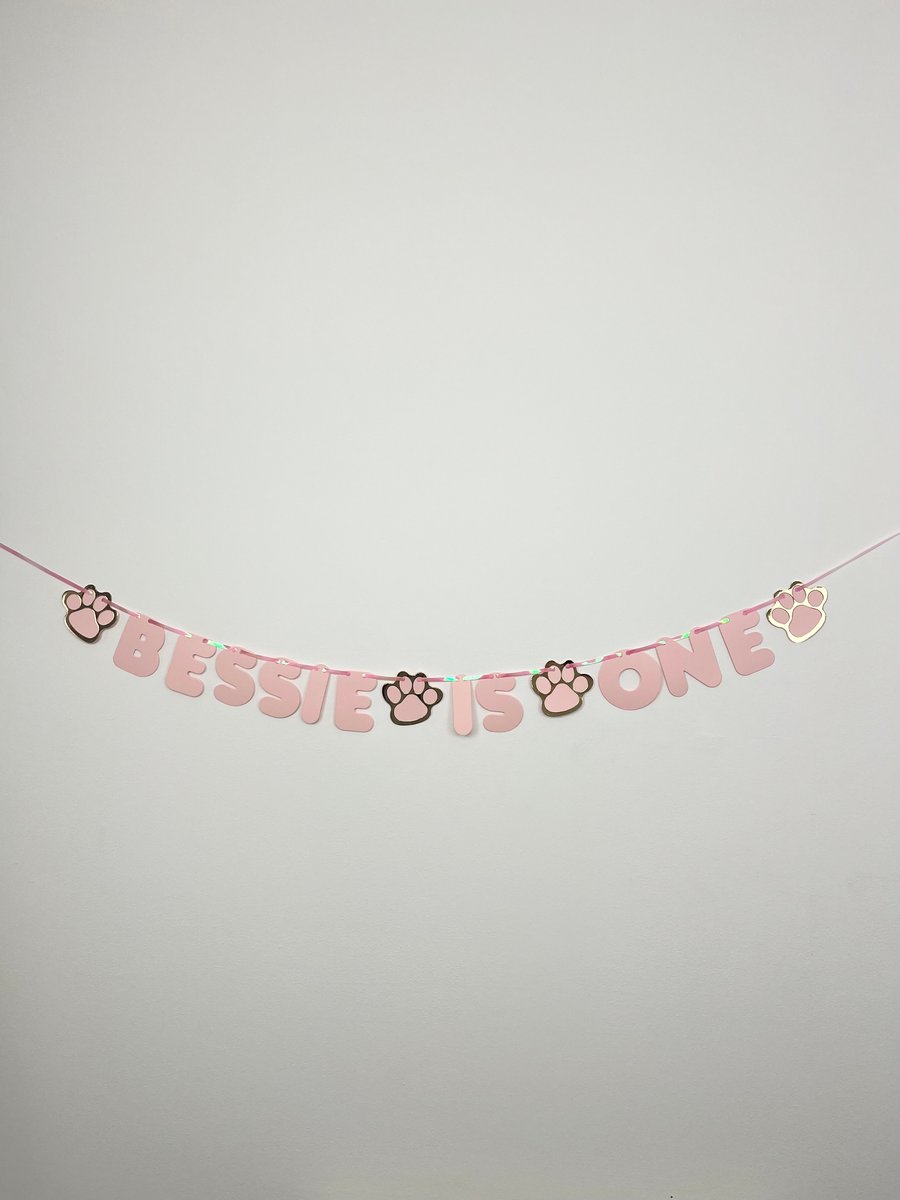Dog Cat Custom Birthday Banner Personalised Bunting Pink & Gold