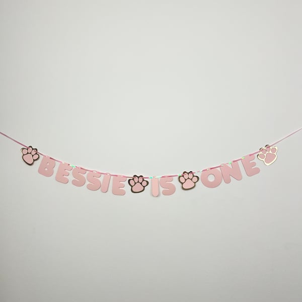 Dog Cat Custom Birthday Banner Personalised Bunting Pink & Gold