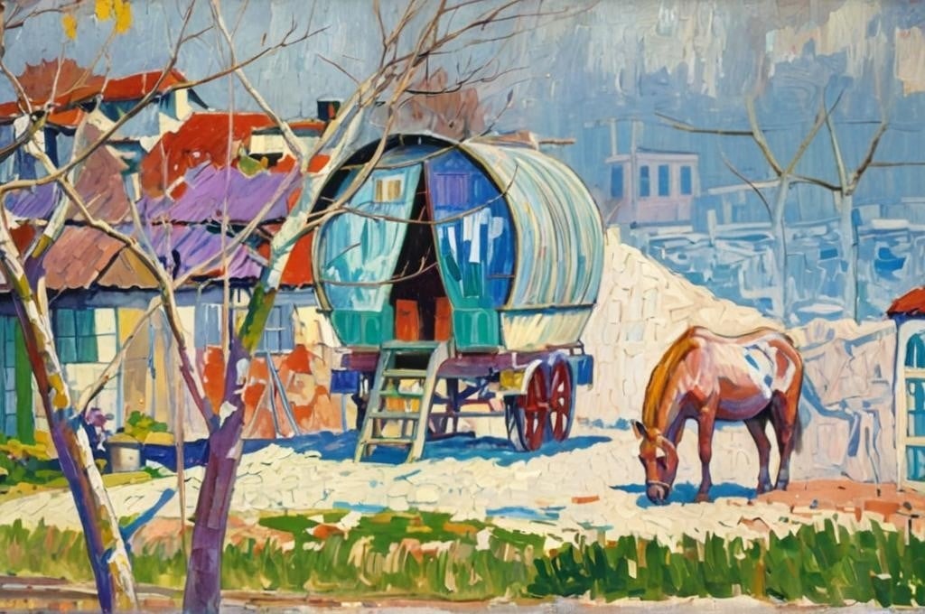 Gipsy Caravan Wagon Greeting Card A5