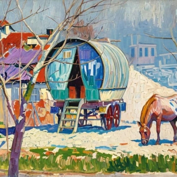 Gipsy Caravan Wagon Greeting Card A5