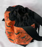 Large Cotton Canvas Drawstring Project Bag Black & Orange Bats Spiders & Moths - Image 5