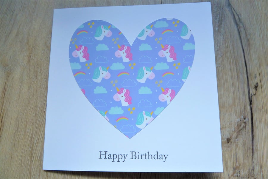 unicorn heart birthday card