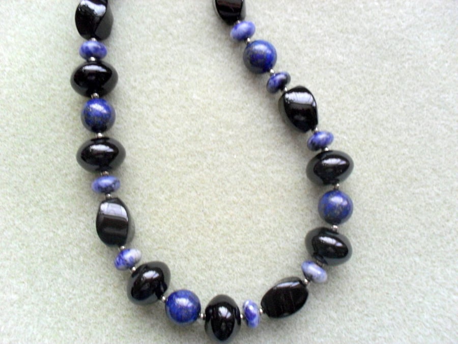 Sterling Silver with Black Onyx Lapis Lazuli and Sodalite Necklace