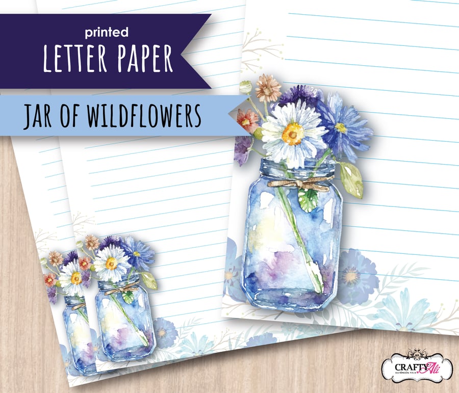 Letter Writing Paper - jar of flowers, in a watercolour design