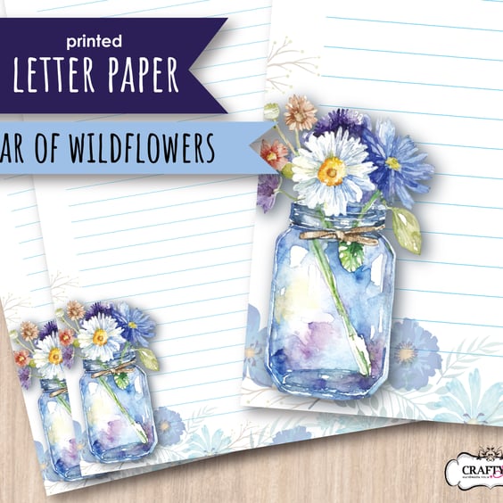 Letter Writing Paper - jar of flowers, in a watercolour design