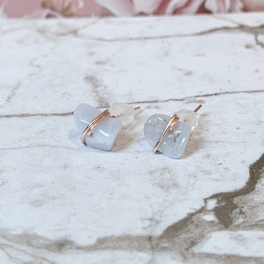 Blue lace agate stud earrings