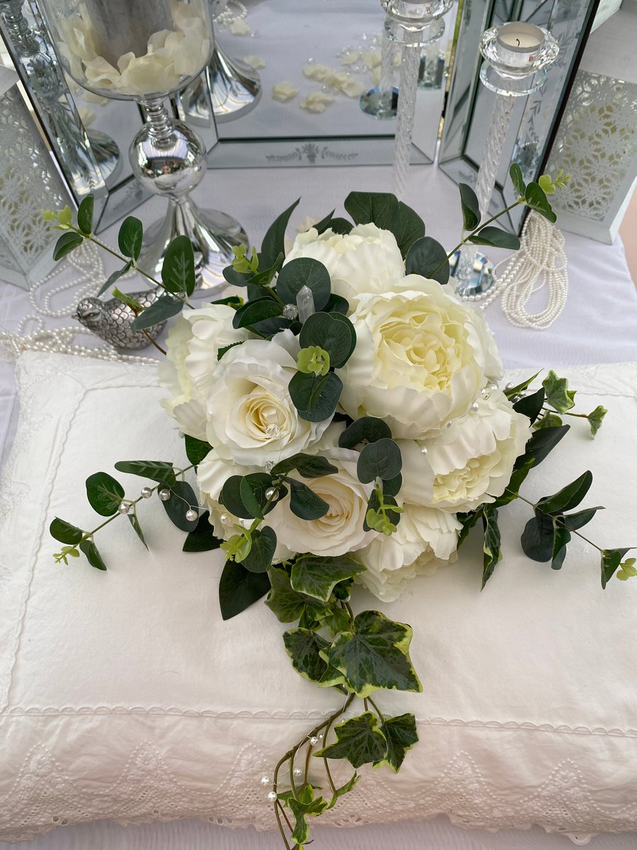 The Elsie bridal bouquet, white wedding flowers, crystal wedding bouquets