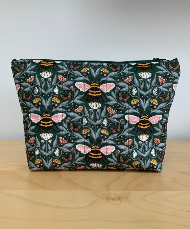 Bee Print Quilted Fabric Makeup Bag