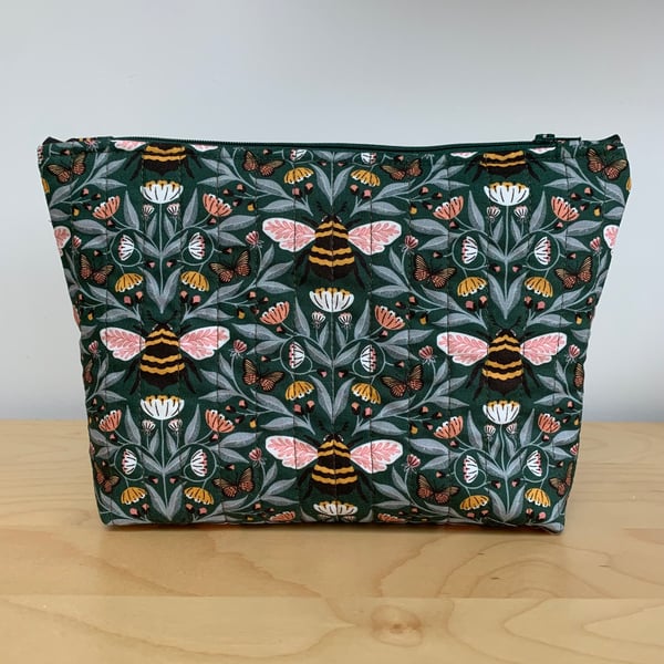 Bee Print Quilted Fabric Makeup Bag