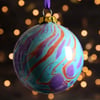 Luxury Christmas decoration hand marbled ceramic bauble purple copper turquoise 