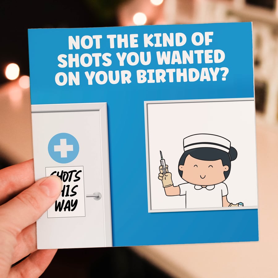 Funny old age flu jab birthday card: Shots this way