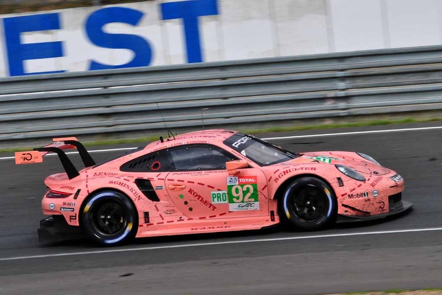 Porsche 911 RSR Pink Pig 24 Hours of Le Mans 2018 18"X12" Print