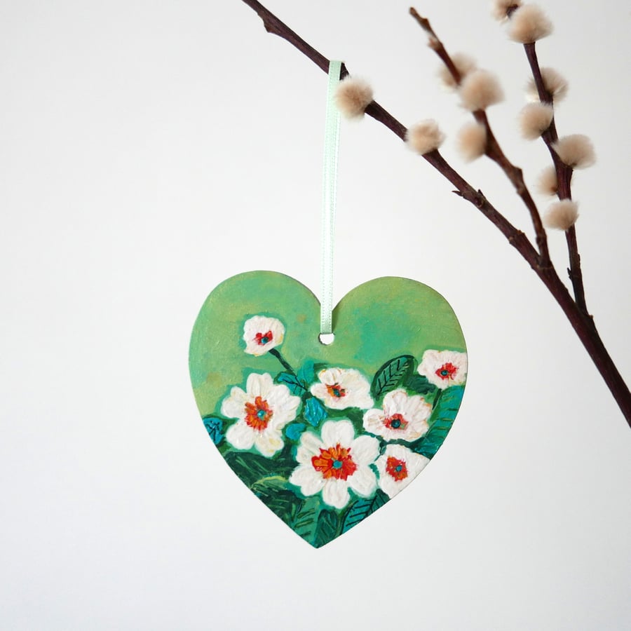 White Primrose Flowers, Green Hanging Heart, Easter Floral Decor, Mother's Day  