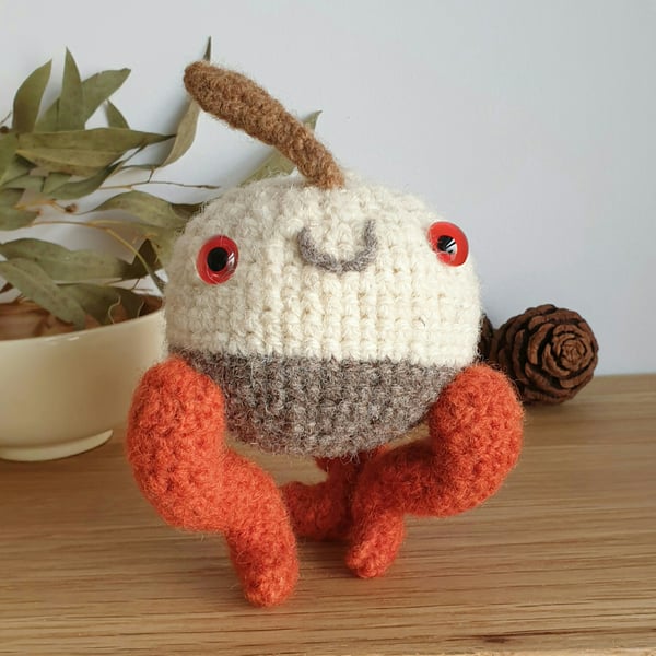 Woolly Pebble Creature - White & Orange