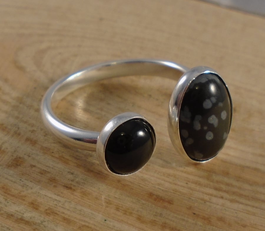 Sterling Silver Double Stone Adjustable Ring