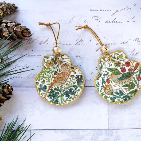 Set of 2 William Morris Floral Birds Christmas Tree Ornaments
