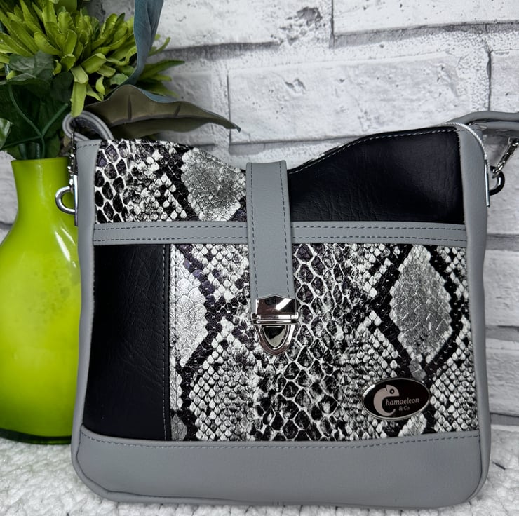 Grey snakeskin handbag hot sale
