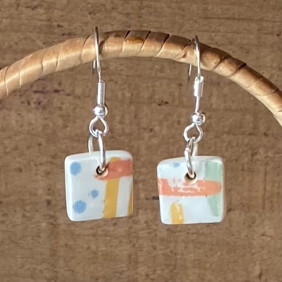 Handmade ceramic earrings square 