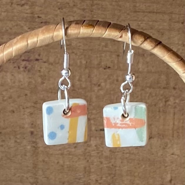 Handmade ceramic earrings square 