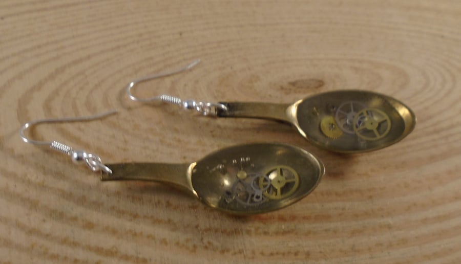 Upcycled Silver Plated Cog Sugar Tong Spoon Earrings SPE102005