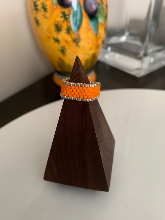 Vibrant bright orange beaded ring