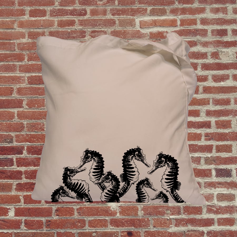 Seahorse tote bag, from the deep aquatic sea creatures design