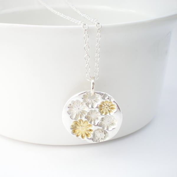 Floral Silver Round Pendant