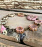 Czech Glass Flower Bracelet. Pink & Cream Floral Jewellery. Vintage Boho Style - Image 2