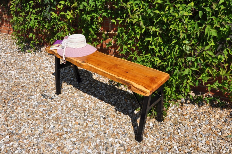Garden Bench, Yew Wood, Rustic Furniture, Patio Seat, Hallway 