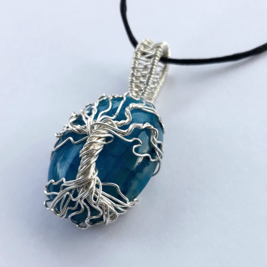 Silver Tree of Life wire wrapped Gemstone Pendant Necklace