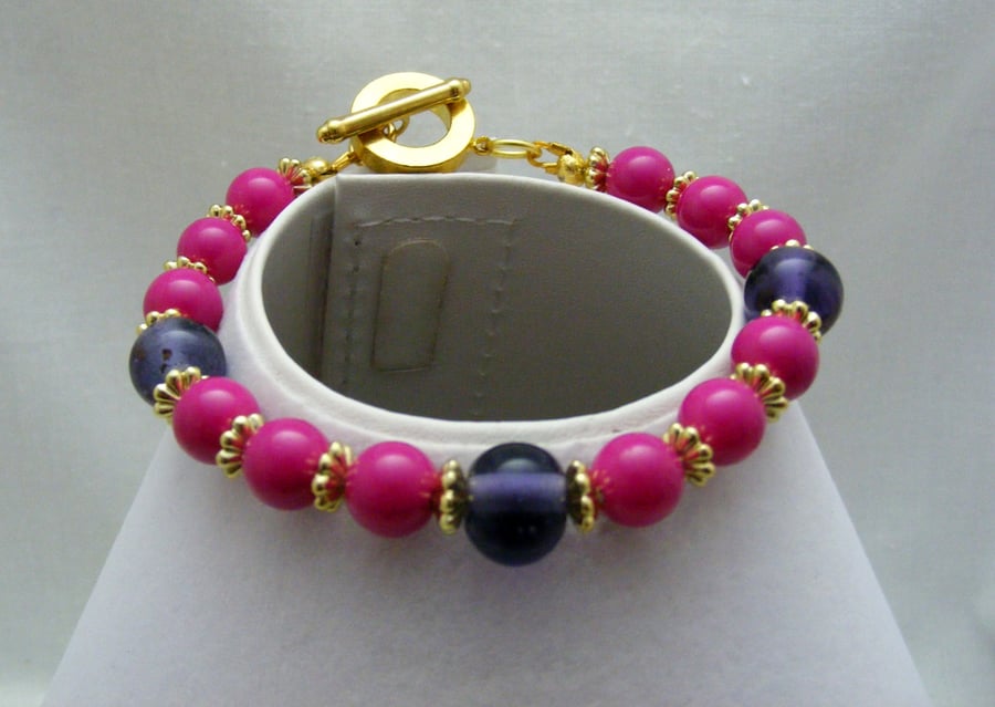 Purple and Fuchsia Glass Bracelet