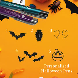 Halloween Pens Personalised Engraved Metal - Coffin, Pumpkin, Ghosts, Bats, Bat 