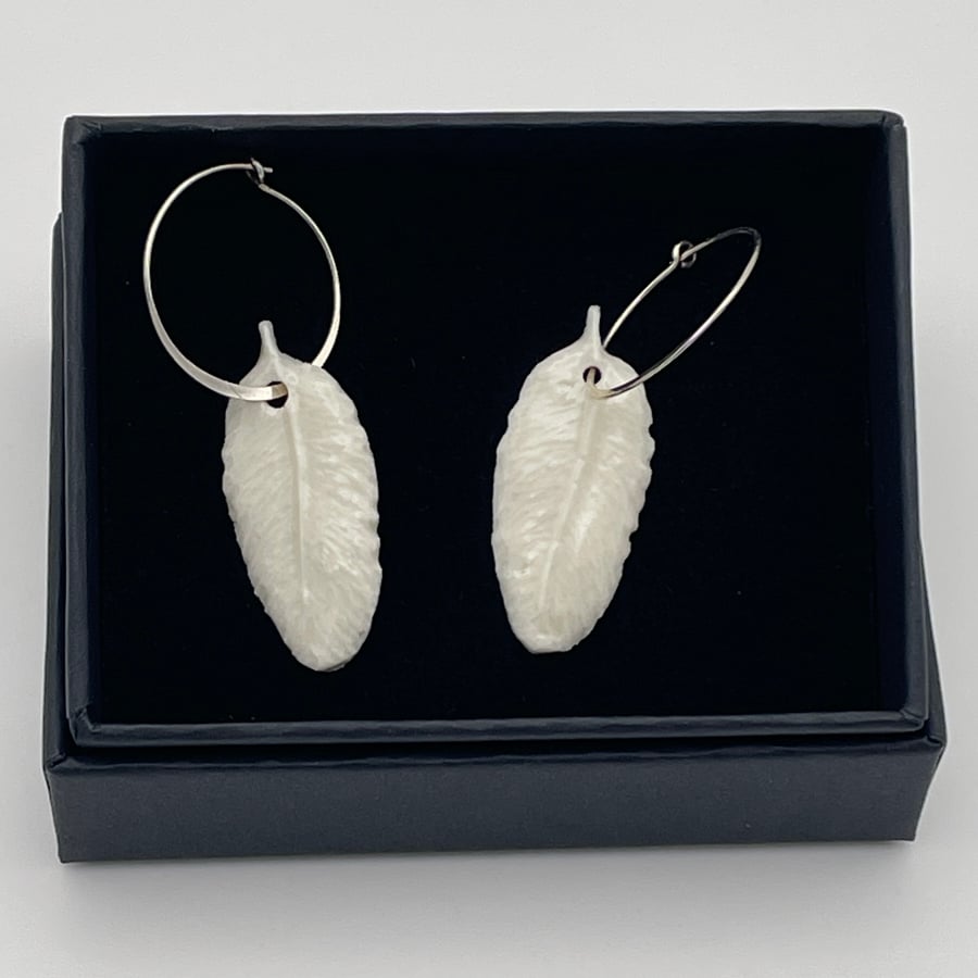 Porcelain white feather earrings