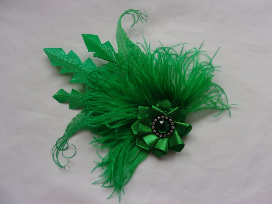 Emerald Green Glitter Feather Vintage Style Hair Clip Wedding Accessory