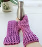 Carnation Pink Fingerless Mitts, Cosy Crochet Wrist Warmers - Image 5