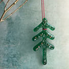 Fused Glass Christmas 13cm Tree Green handmade recycled glass large 