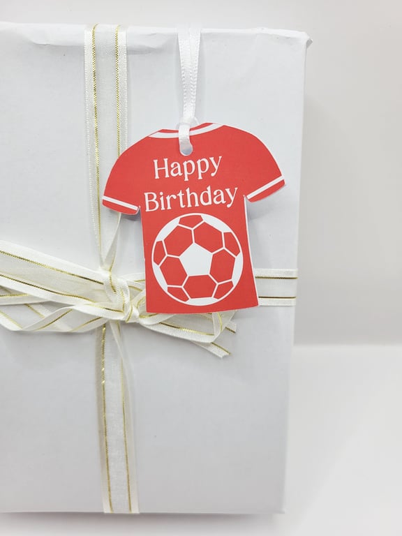 Football Shirt Gift Tag with Silk Ribbon – Handmade Sports Gift Tag