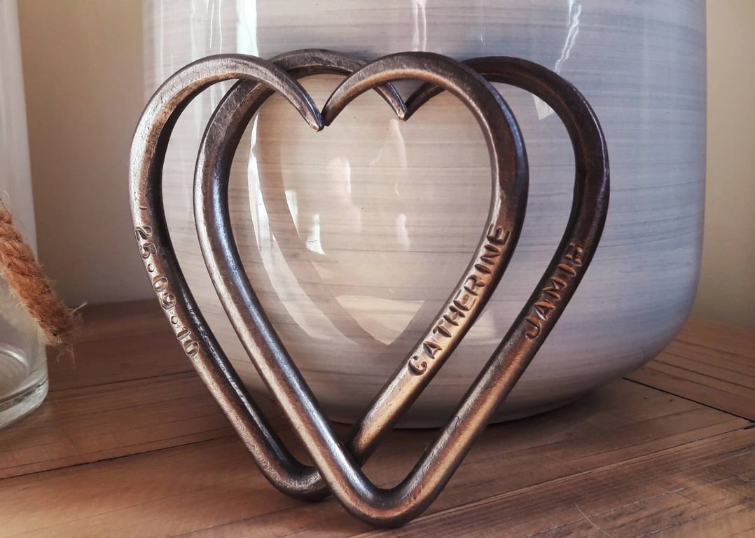 11th Year Anniversary Interlinked Love Hearts Steel Wedding Personalized