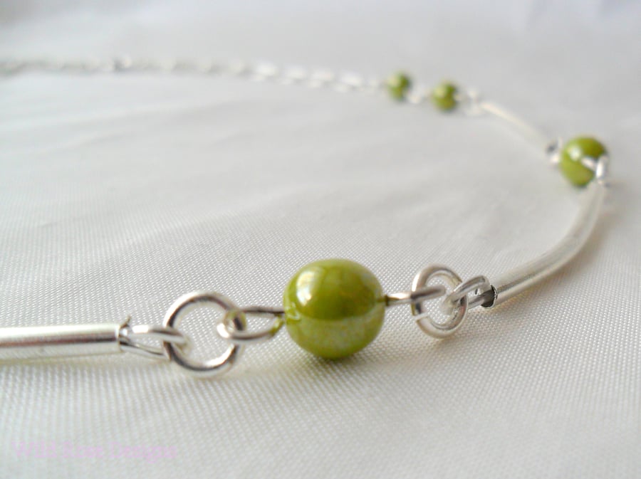 Chartreuse green and silver necklace - Sale item!