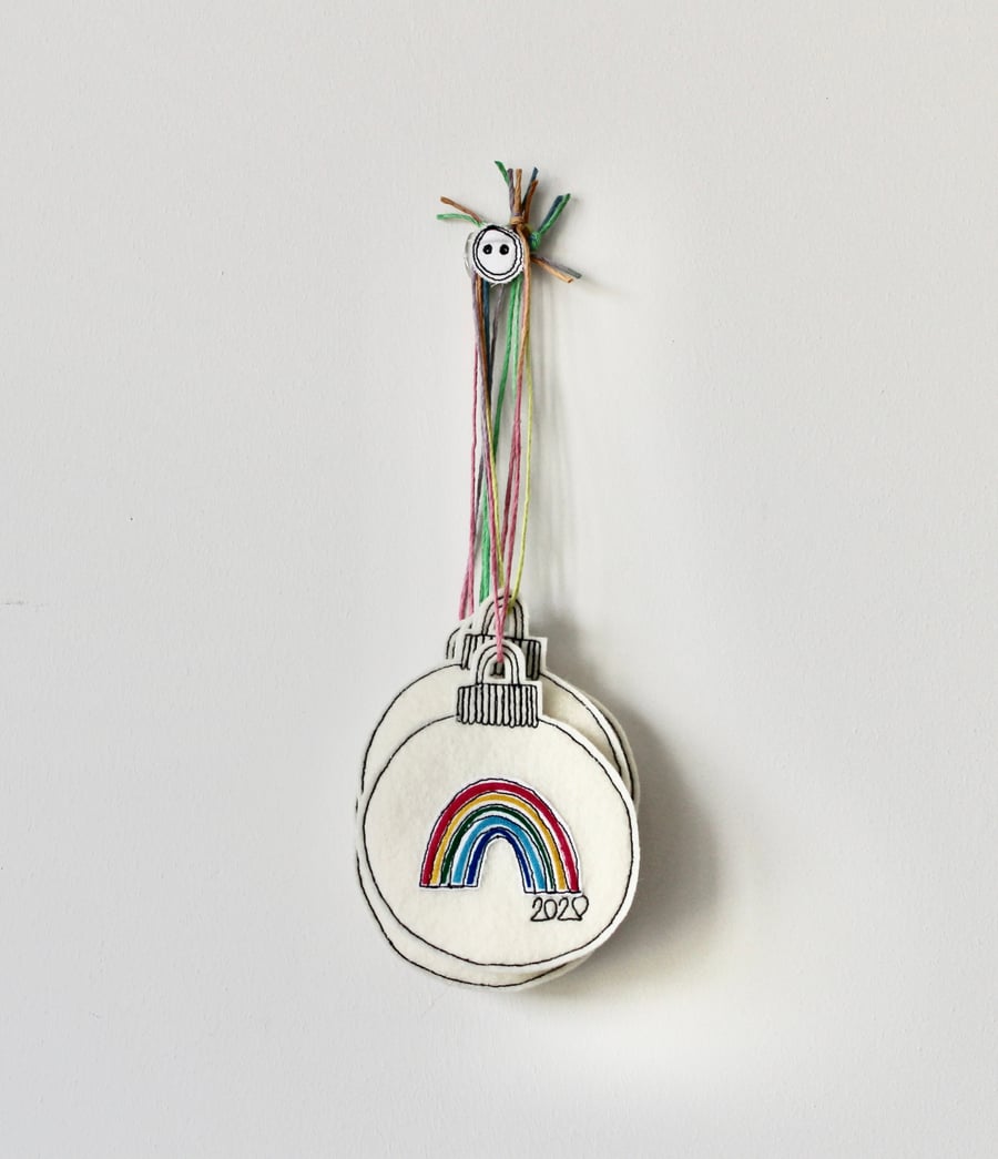 'Rainbow 2020' Wool Felt Christmas Bauble - Hanging Decorations