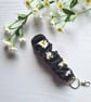 Black White Daisy Scrunchie Wristlet Keychain Sot Cotton Fabric Key Fob