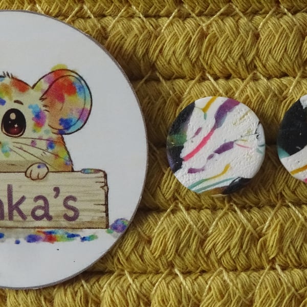 Colour Splash Polymer Clay Stud Earrings – Handmade