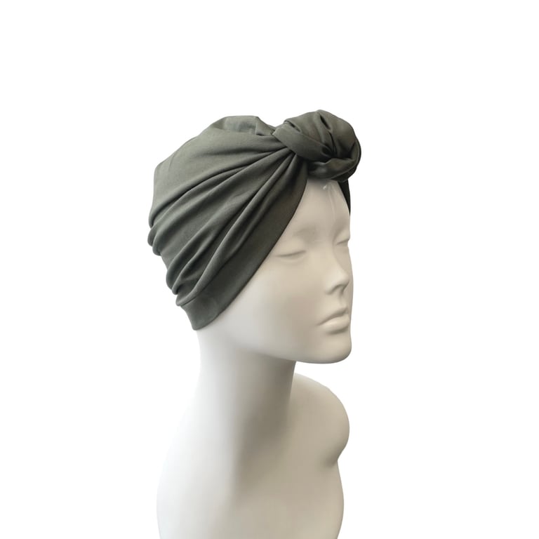 Khaki Turban for Women, Green Hair TURBAN, Women's Knot Cotton Turban 