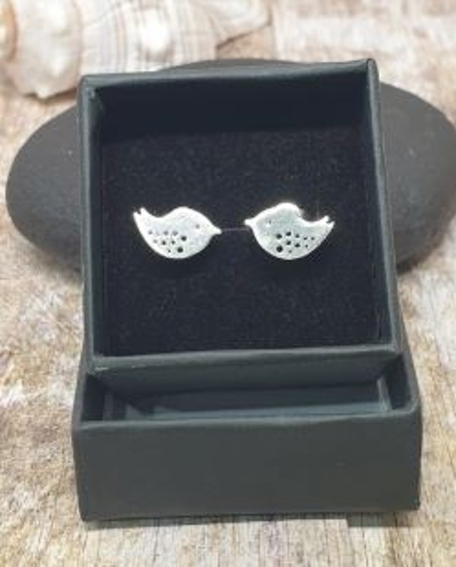 Sterling Silver 925 Birds Stud Earrings
