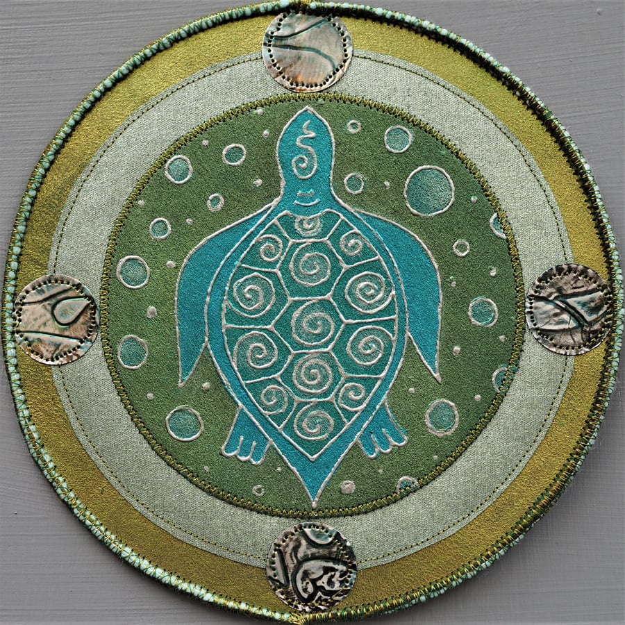 TMP002 - Turtle Moon Mandala - Olive Green - Turquoise - Silver