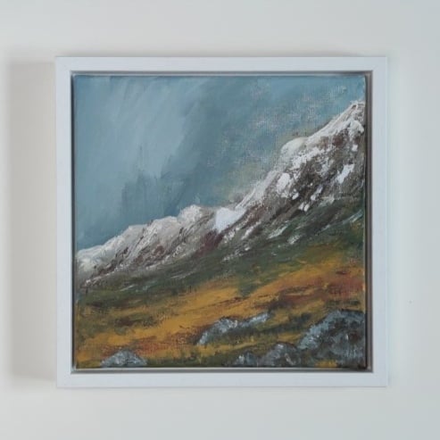 Autumn Mountains, snow covered mountain landscape painting