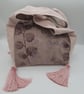 Mauve and pink botanical, shoulder handbag, Boho style, tassels.  - Image 8