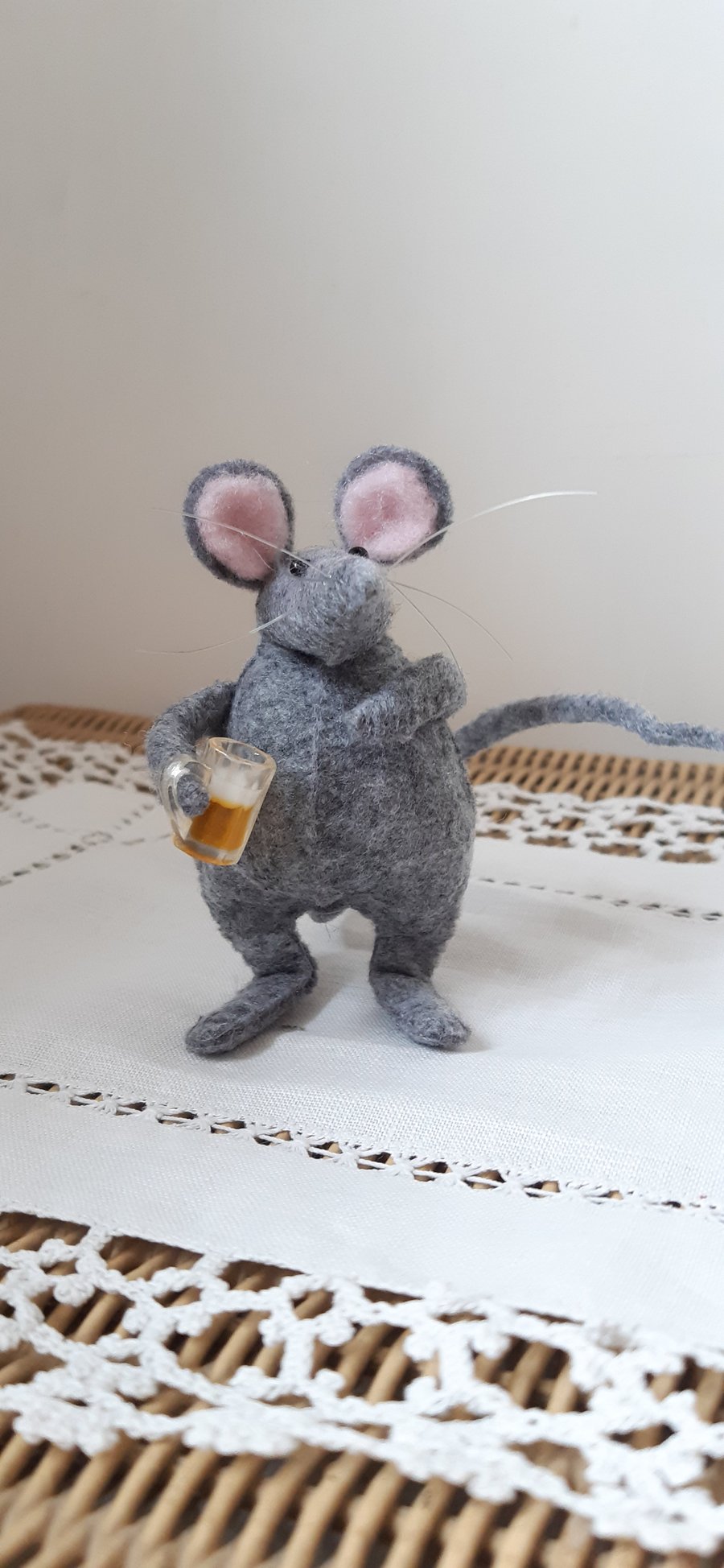 Character, handsewn felt mouse: A Mouse & His Beer