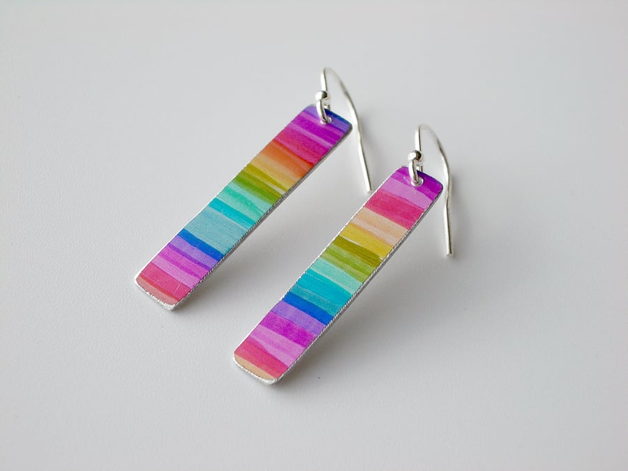 Rainbow striped rectangle earrings